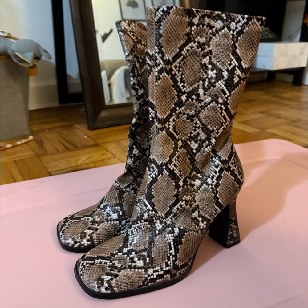 Topshop Snakeskin Heeled Boots